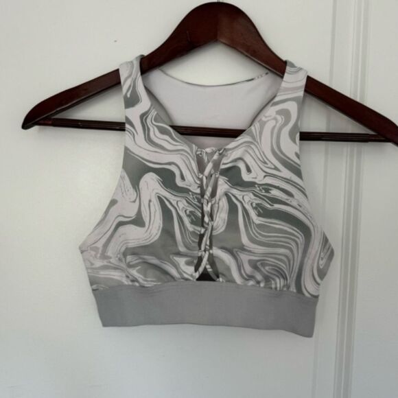 White Gray Marble Lace-Up Bralette Sports Bra Pink Victorias Secret Small Women - Picture 6 of 16
